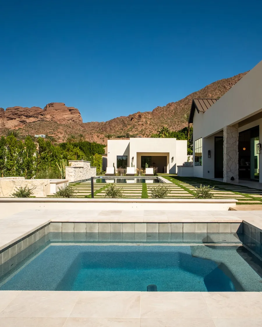 Spa and pool with the casita and Camelback Mountain beyond